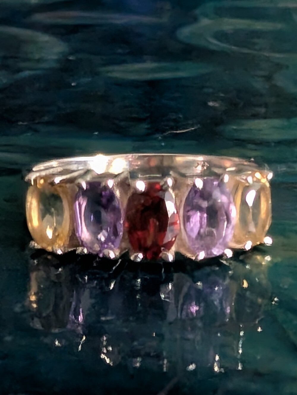 🆕 Multicolor Gemstone Band Ring Genuine Garnet Amethyst Citrine Sterling Silver